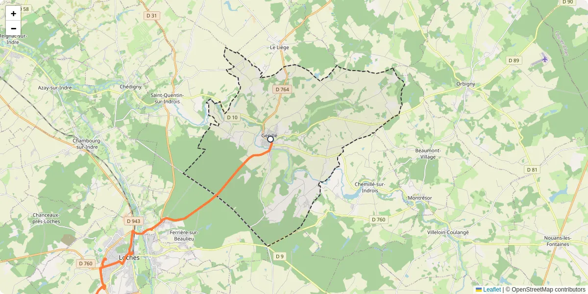 Carte du réseau de transport en commun à Genillé - lignes de bus et arrêts