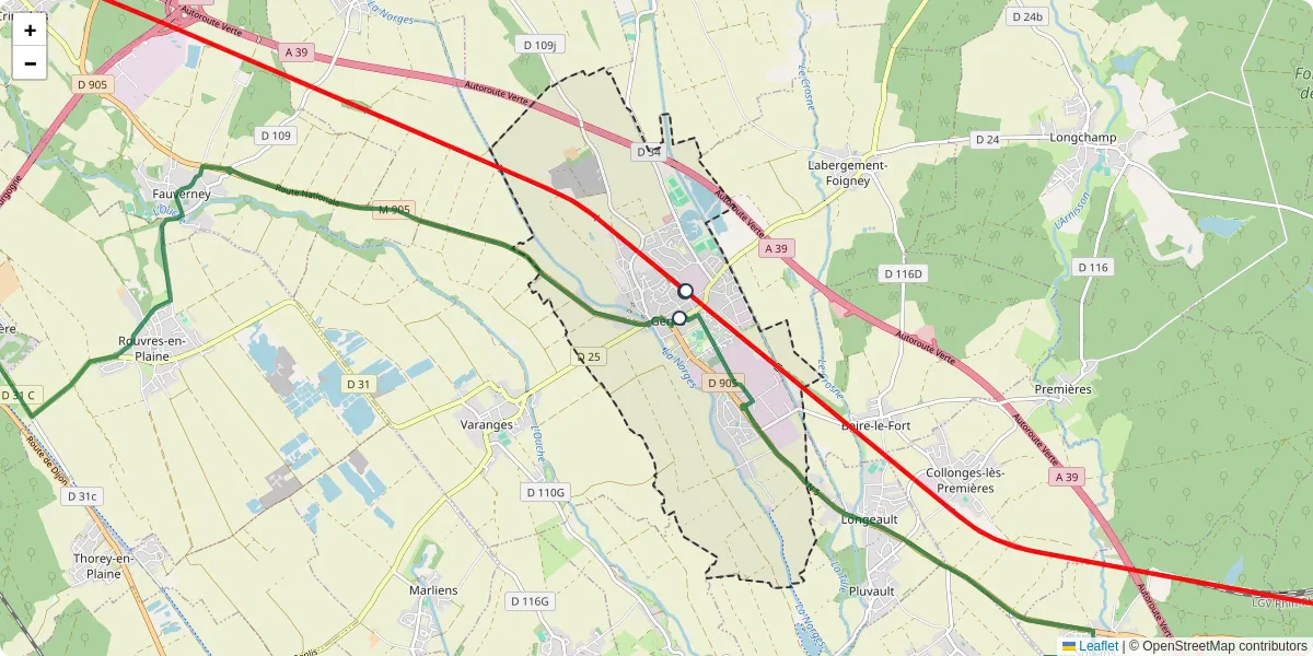 Carte du réseau de transport en commun à Genlis - lignes de bus et arrêts