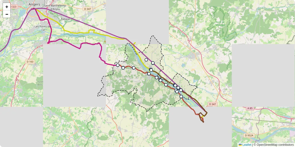 Carte du réseau de transport en commun à Gennes-Val-de-Loire - lignes de bus et arrêts