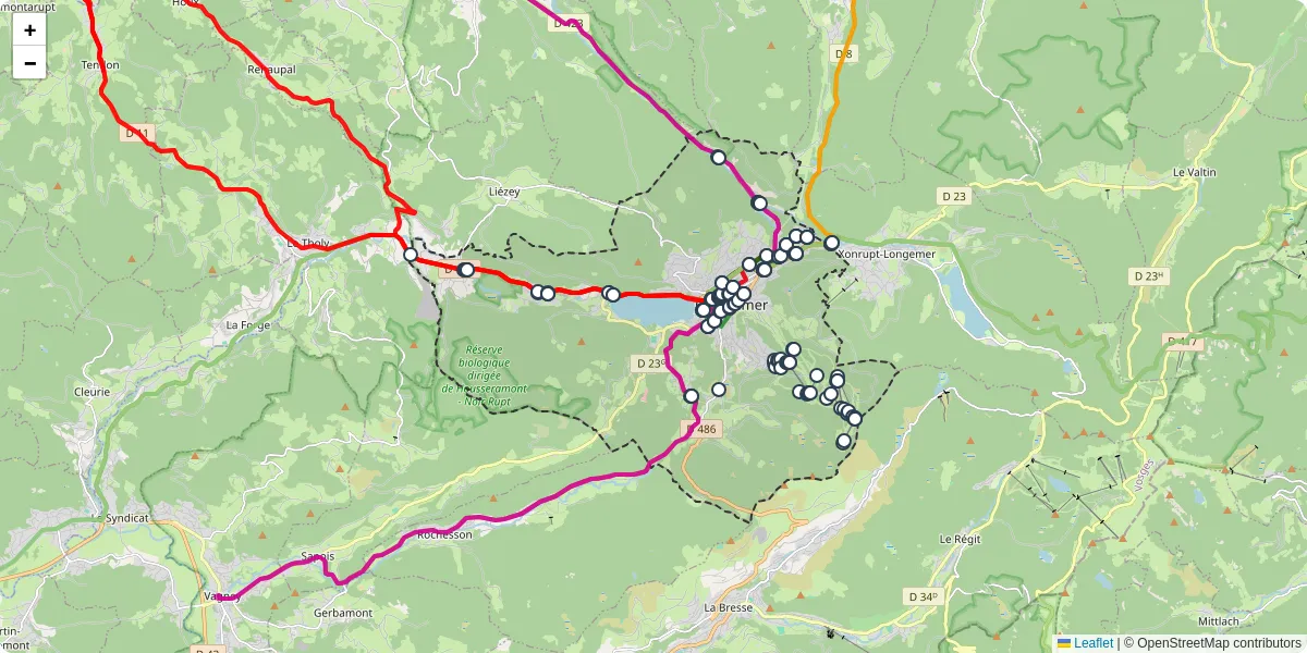 Carte du réseau de transport en commun à Gérardmer - lignes de bus et arrêts