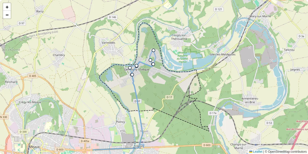 Carte du réseau de transport en commun à Germigny-l'Évêque - lignes de bus et arrêts