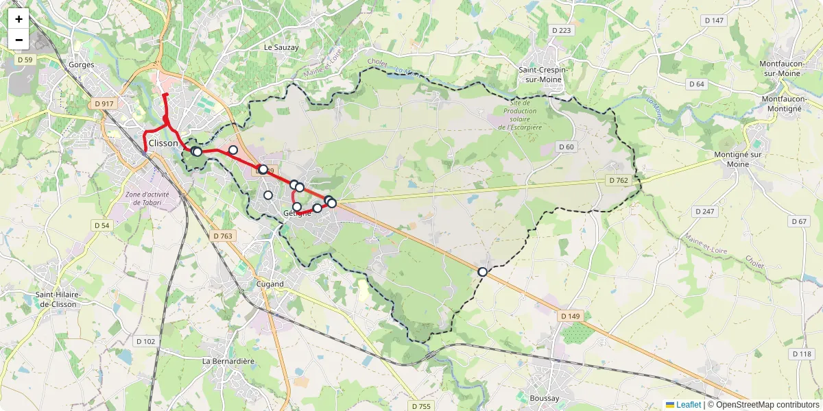 Carte du réseau de transport en commun à Gétigné - lignes de bus et arrêts