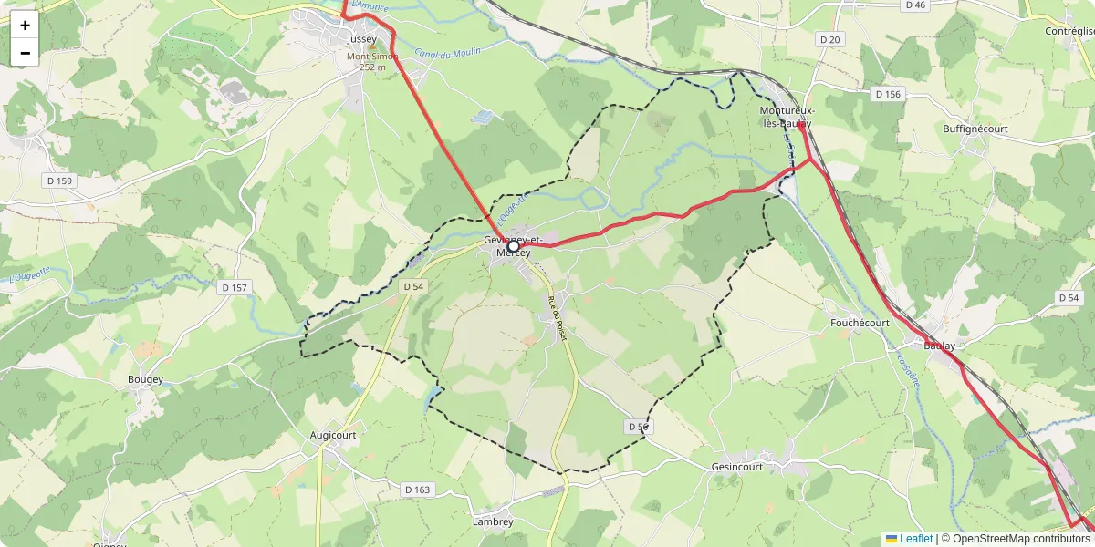 Carte du réseau de transport en commun à Gevigney-et-Mercey - lignes de bus et arrêts