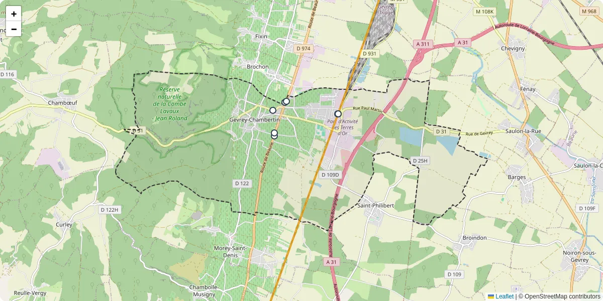Carte du réseau de transport en commun à Gevrey-Chambertin - lignes de bus et arrêts