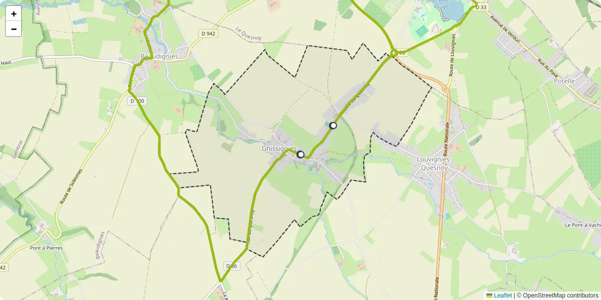 Carte du réseau de transport en commun à Ghissignies - lignes de bus et arrêts