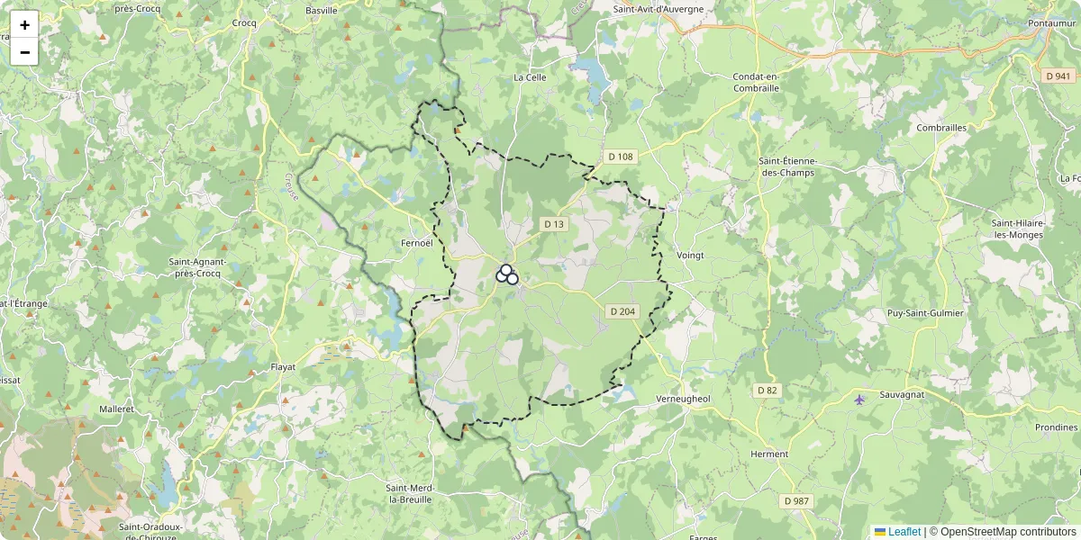 Carte du réseau de transport en commun à Giat - lignes de bus et arrêts