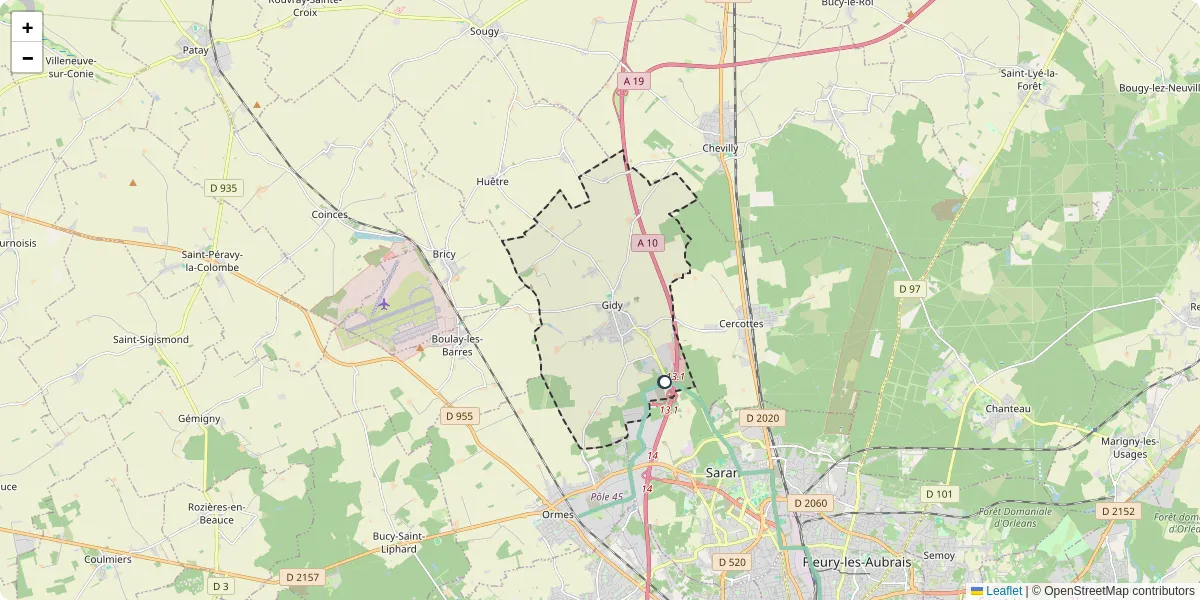 Carte du réseau de transport en commun à Gidy - lignes de bus et arrêts