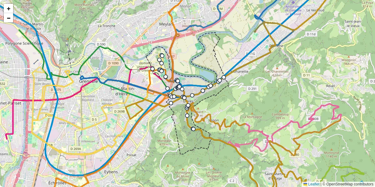 Carte du réseau de transport en commun à Gières - lignes de bus et arrêts