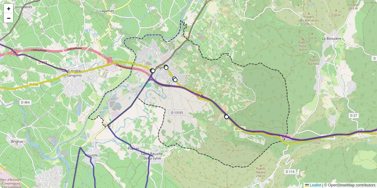Carte du réseau de transport en commun à Gignac - lignes de bus et arrêts