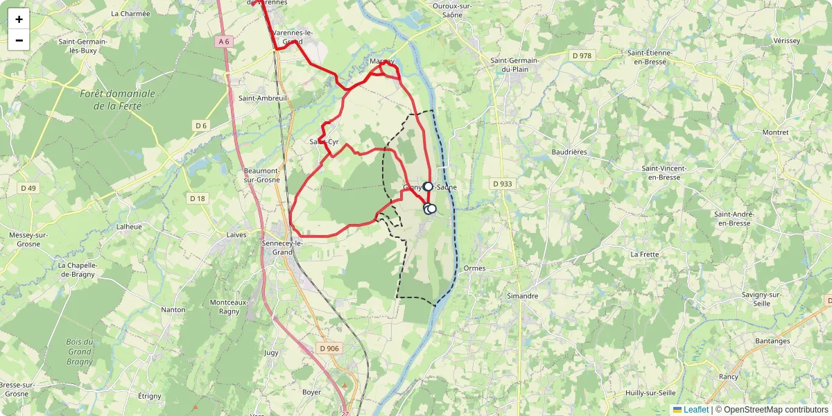 Carte du réseau de transport en commun à Gigny-sur-Saône - lignes de bus et arrêts