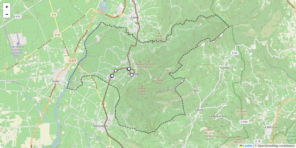 Carte du réseau de transport en commun à Gigondas - lignes de bus et arrêts