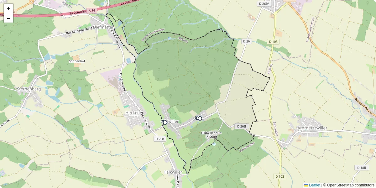 Carte du réseau de transport en commun à Gildwiller - lignes de bus et arrêts