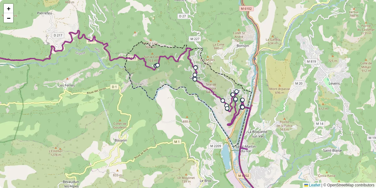 Carte du réseau de transport en commun à Gilette - lignes de bus et arrêts