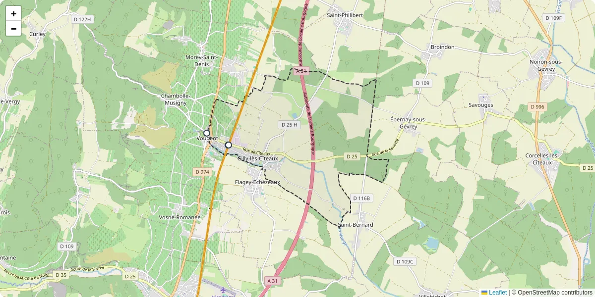 Carte du réseau de transport en commun à Gilly-lès-Cîteaux - lignes de bus et arrêts