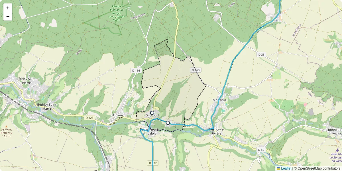 Carte du réseau de transport en commun à Gilocourt - lignes de bus et arrêts
