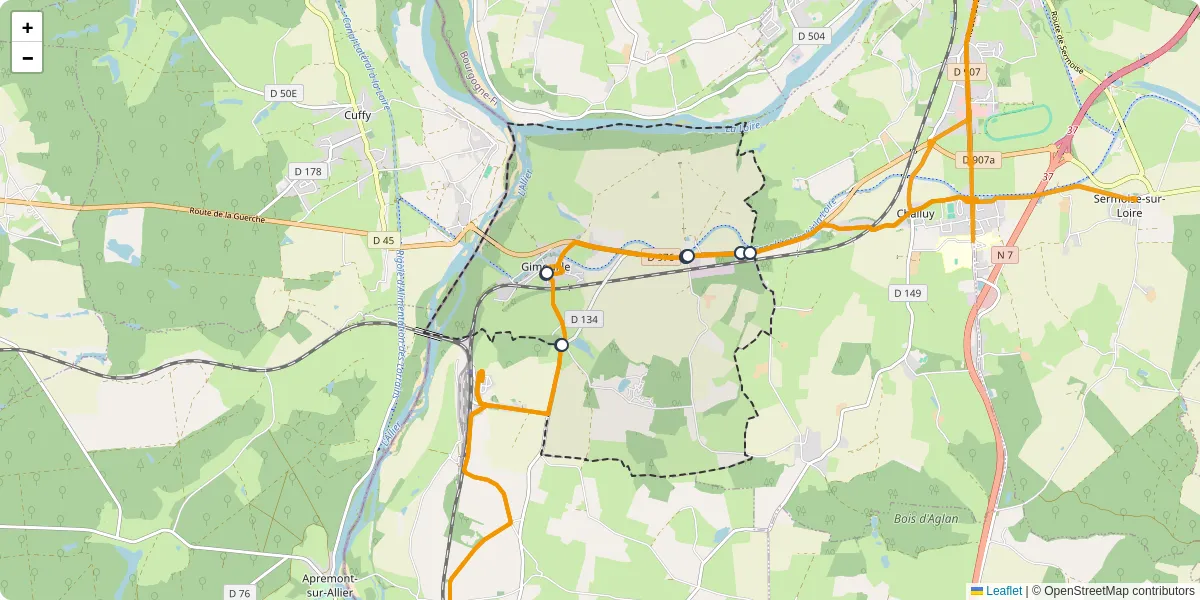 Carte du réseau de transport en commun à Gimouille - lignes de bus et arrêts