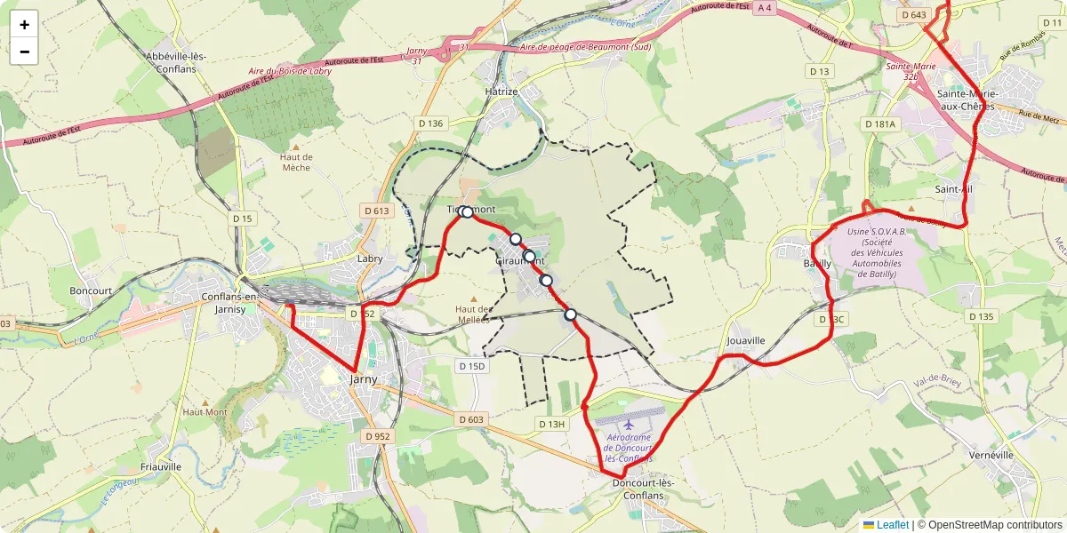Carte du réseau de transport en commun à Giraumont - lignes de bus et arrêts
