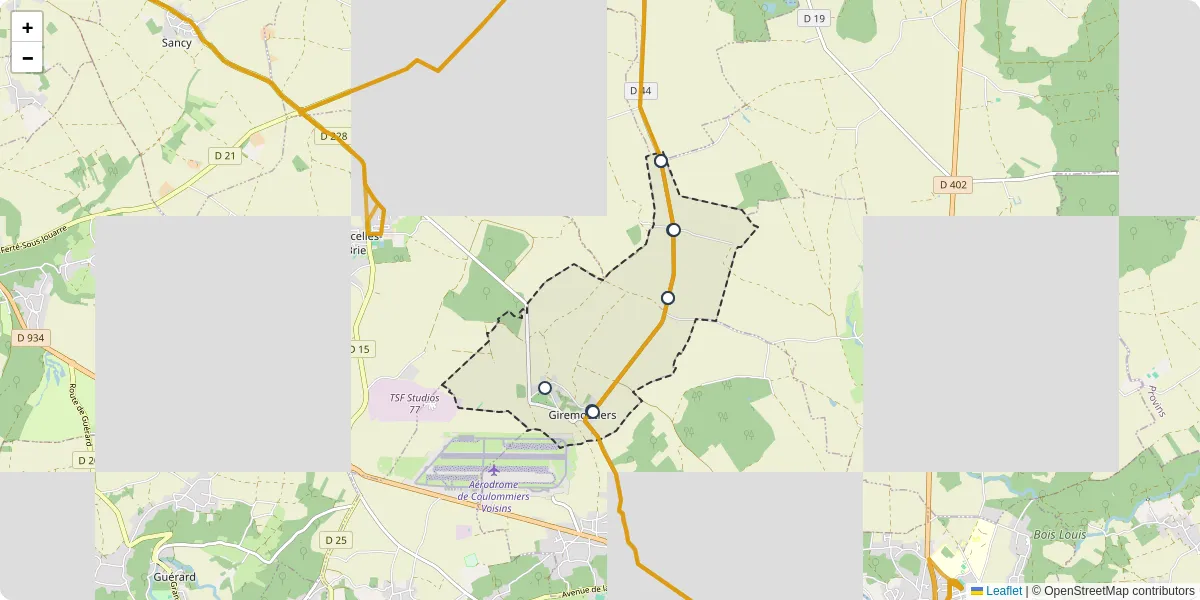 Carte du réseau de transport en commun à Giremoutiers - lignes de bus et arrêts