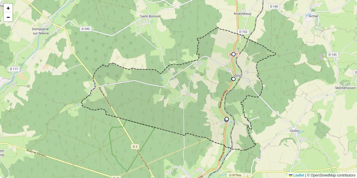 Carte du réseau de transport en commun à Giry - lignes de bus et arrêts