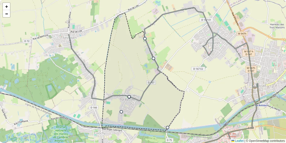 Carte du réseau de transport en commun à Givenchy-lès-la-Bassée - lignes de bus et arrêts