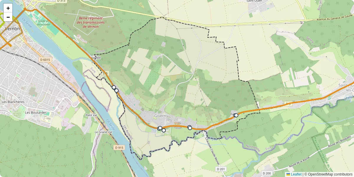 Carte du réseau de transport en commun à Giverny - lignes de bus et arrêts