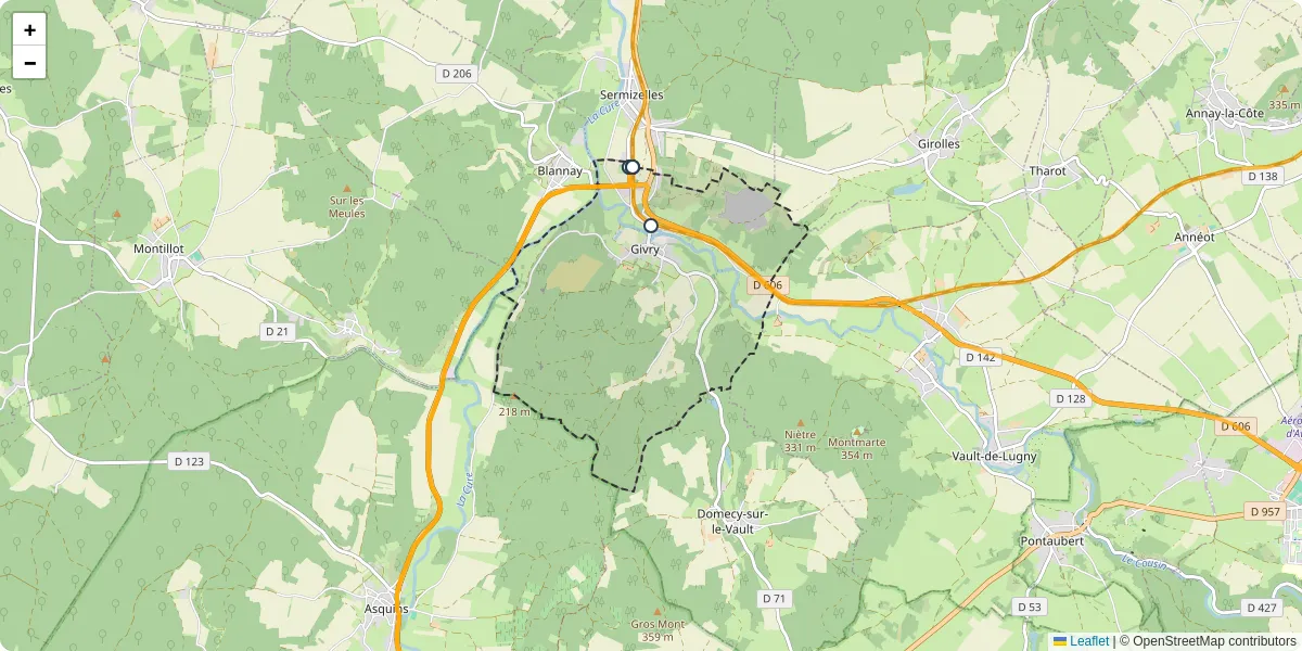 Carte du réseau de transport en commun à Givry - lignes de bus et arrêts