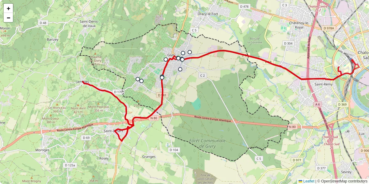 Carte du réseau de transport en commun à Givry - lignes de bus et arrêts