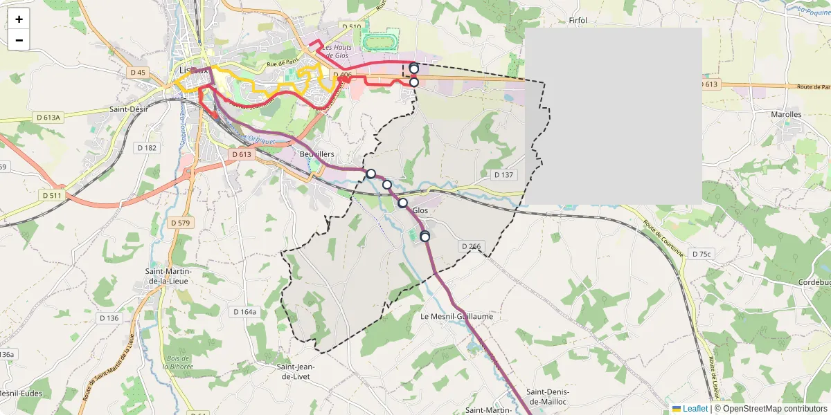 Carte du réseau de transport en commun à Glos - lignes de bus et arrêts