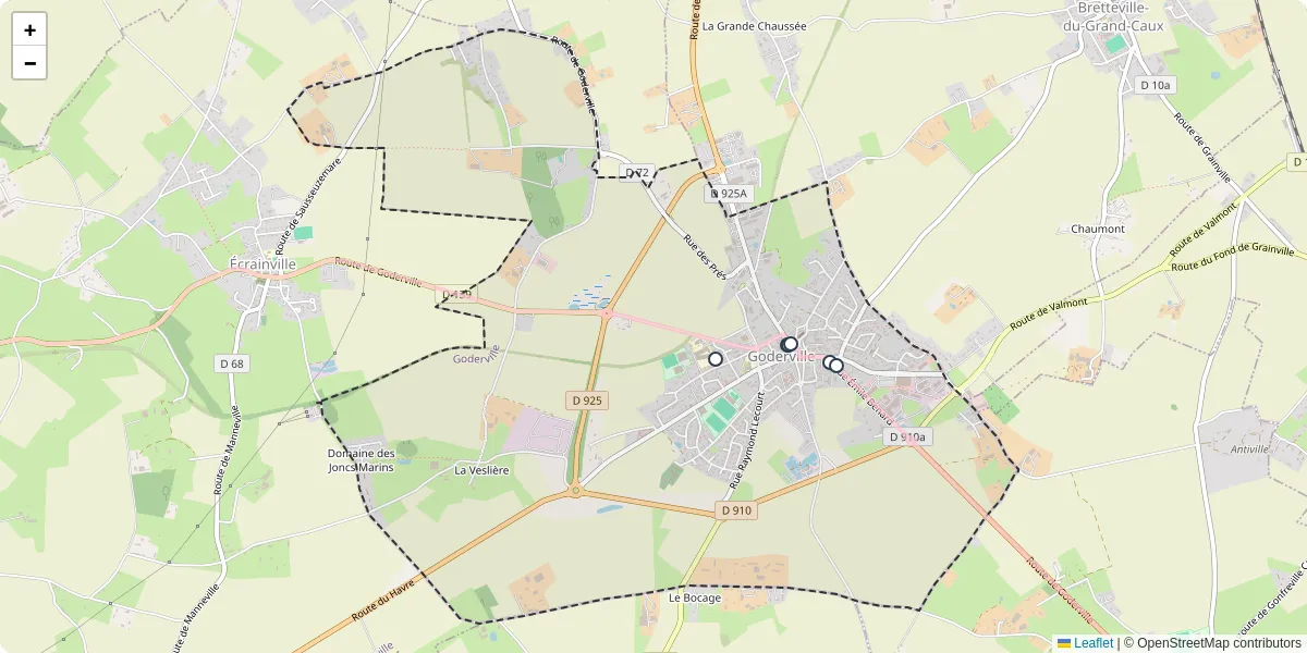 Carte du réseau de transport en commun à Goderville - lignes de bus et arrêts
