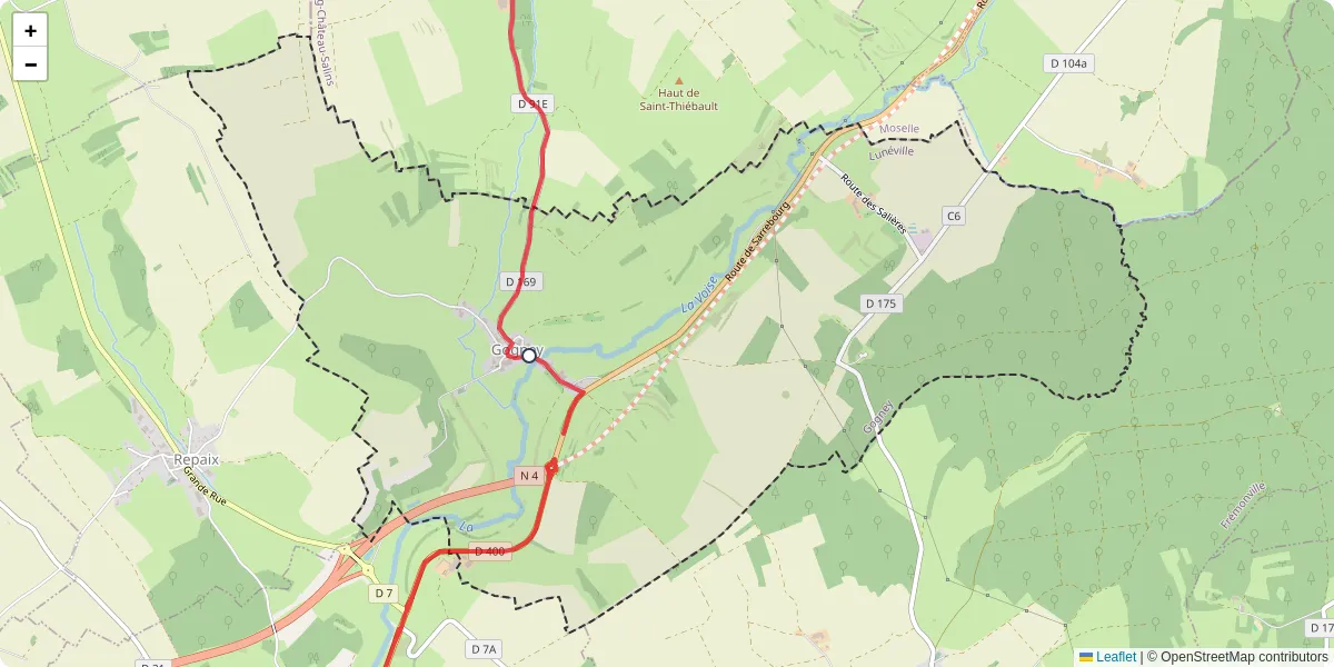 Carte du réseau de transport en commun à Gogney - lignes de bus et arrêts