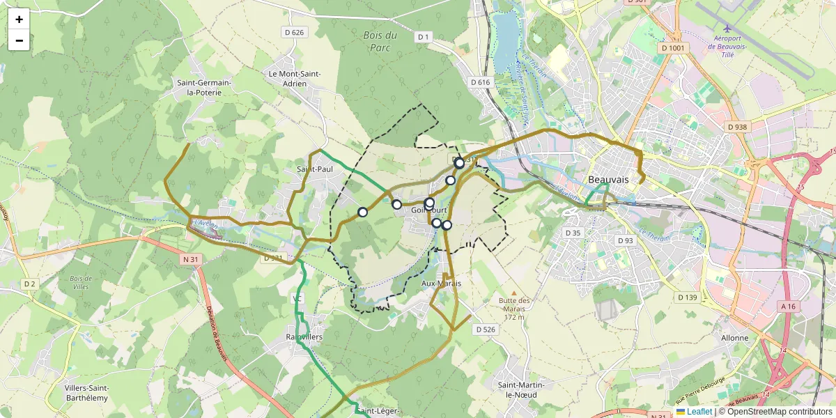 Carte du réseau de transport en commun à Goincourt - lignes de bus et arrêts