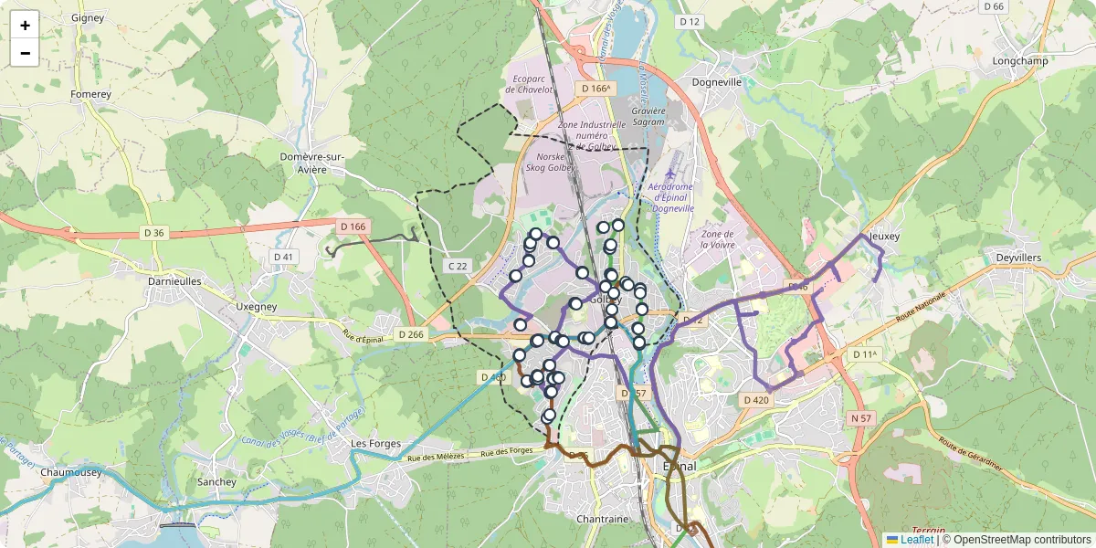 Carte du réseau de transport en commun à Golbey - lignes de bus et arrêts