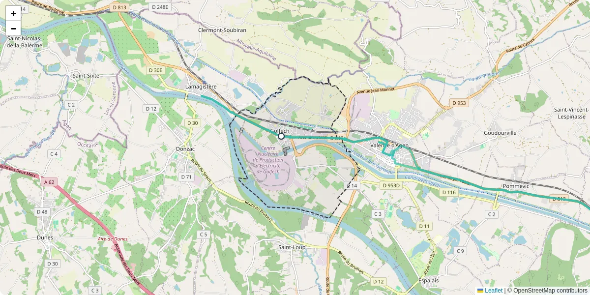 Carte du réseau de transport en commun à Golfech - lignes de bus et arrêts