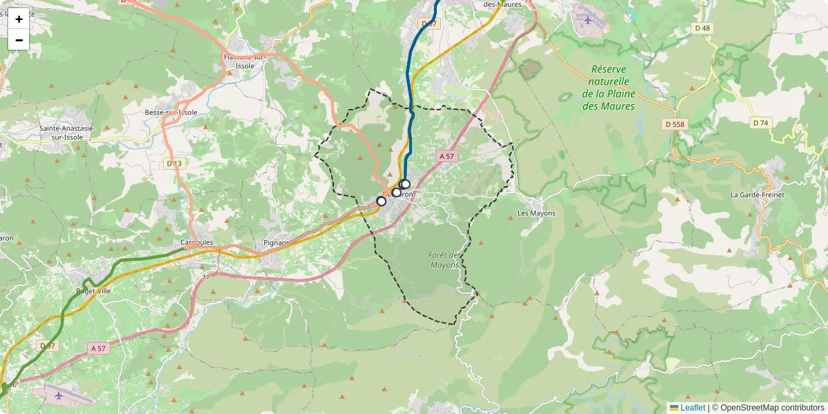 Carte du réseau de transport en commun à Gonfaron - lignes de bus et arrêts