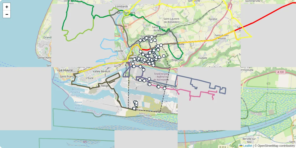 Carte du réseau de transport en commun à Gonfreville-l'Orcher - lignes de bus et arrêts