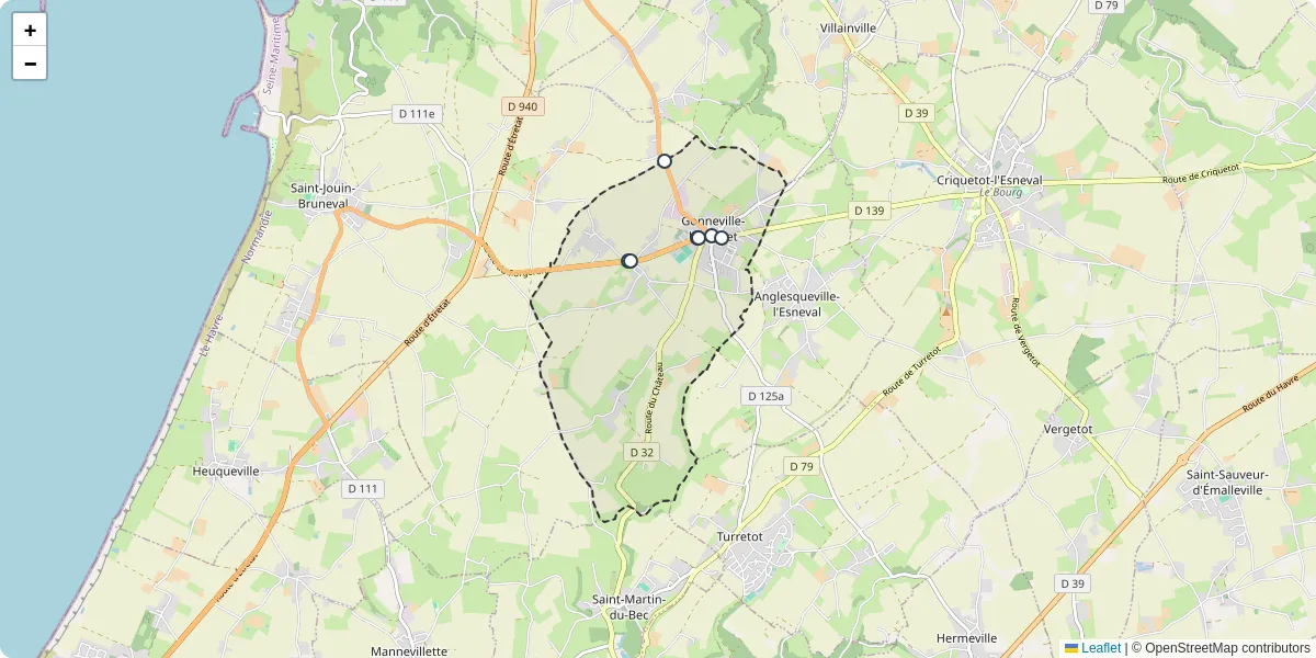 Carte du réseau de transport en commun à Gonneville-la-Mallet - lignes de bus et arrêts