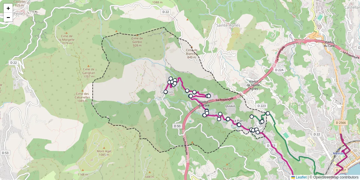 Carte du réseau de transport en commun à Gorbio - lignes de bus et arrêts