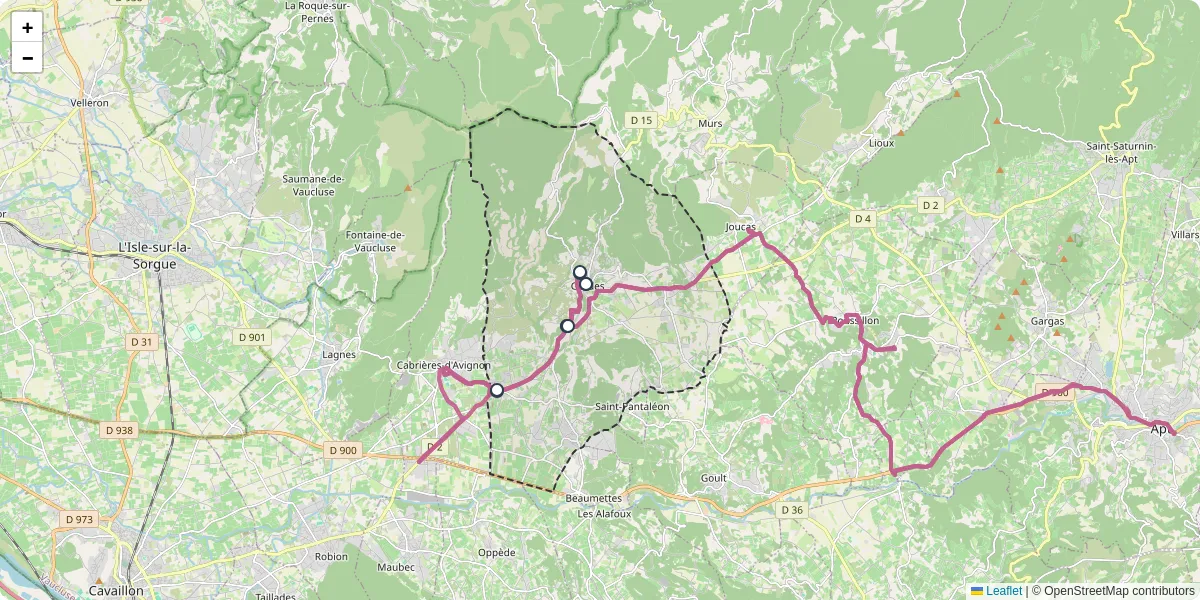 Carte du réseau de transport en commun à Gordes - lignes de bus et arrêts