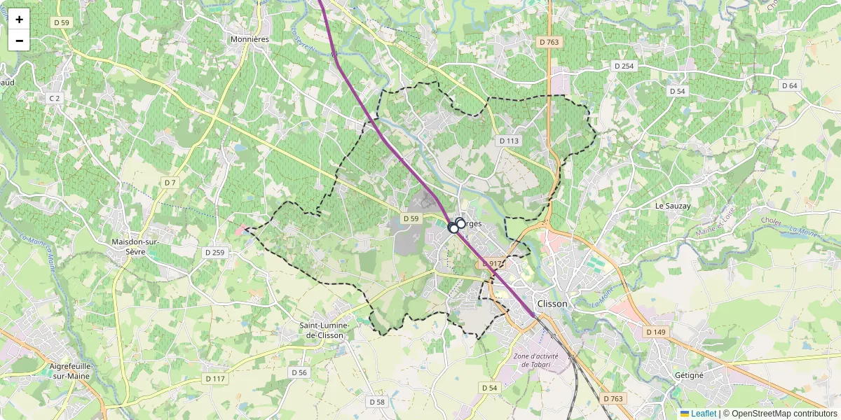 Carte du réseau de transport en commun à Gorges - lignes de bus et arrêts