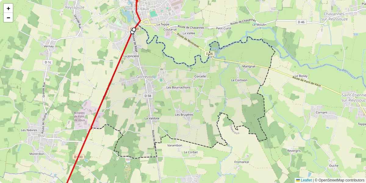 Carte du réseau de transport en commun à Gorrevod - lignes de bus et arrêts
