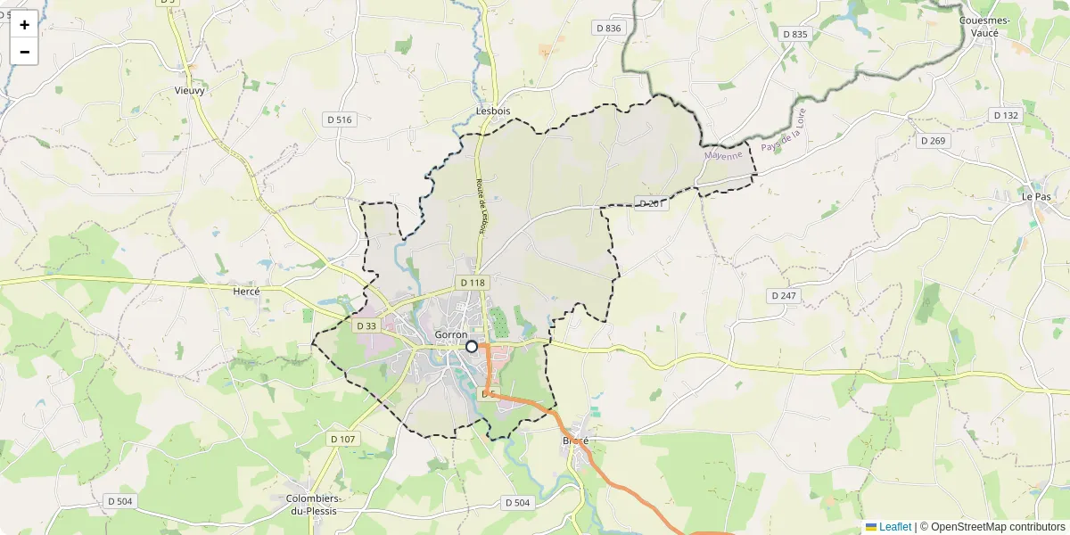 Carte du réseau de transport en commun à Gorron - lignes de bus et arrêts