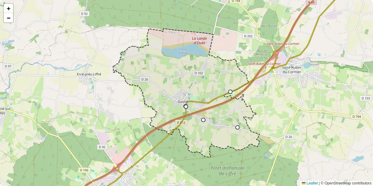 Carte du réseau de transport en commun à Gosné - lignes de bus et arrêts
