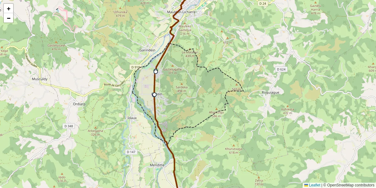 Carte du réseau de transport en commun à Gotein-Libarrenx - lignes de bus et arrêts