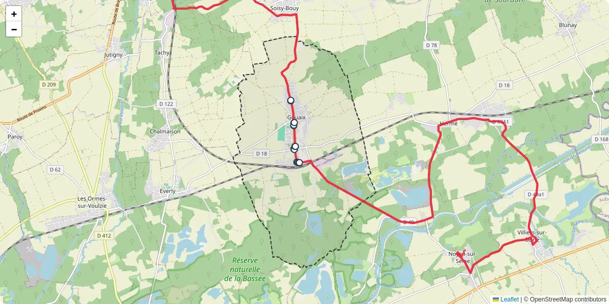 Carte du réseau de transport en commun à Gouaix - lignes de bus et arrêts