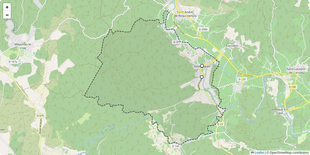 Carte du réseau de transport en commun à Goudargues - lignes de bus et arrêts