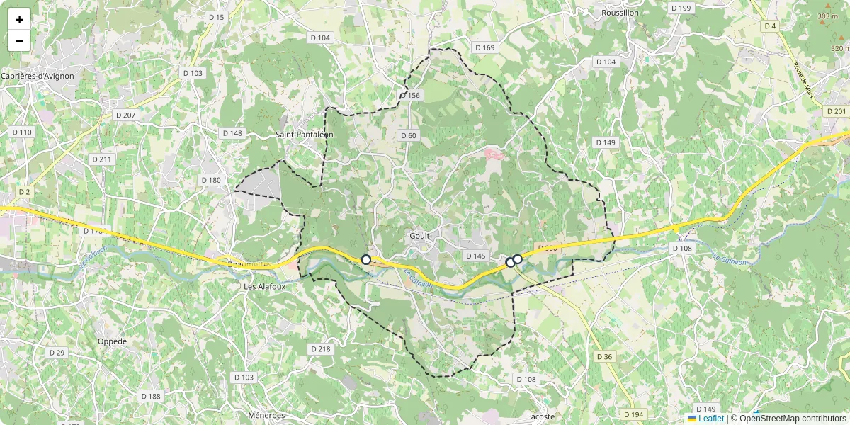 Carte du réseau de transport en commun à Goult - lignes de bus et arrêts