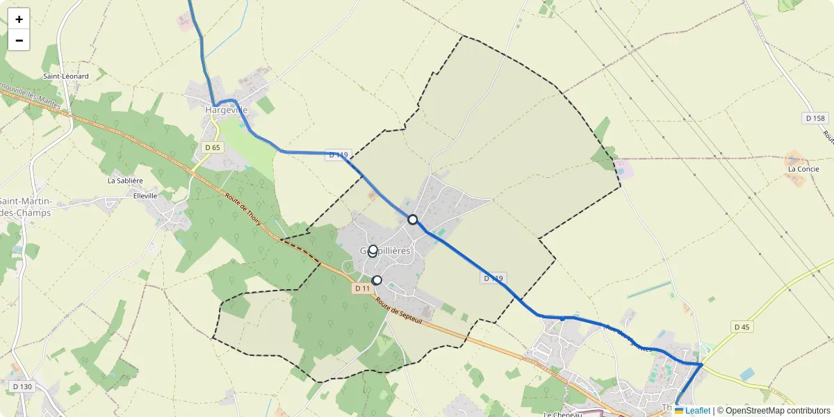 Carte du réseau de transport en commun à Goupillières - lignes de bus et arrêts