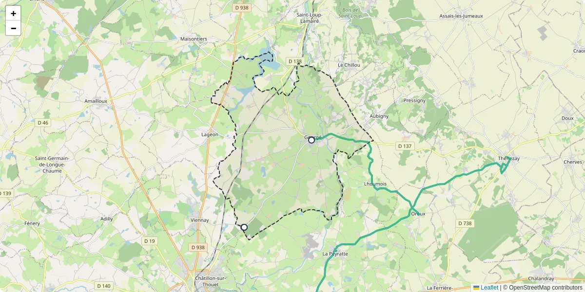 Carte du réseau de transport en commun à Gourgé - lignes de bus et arrêts