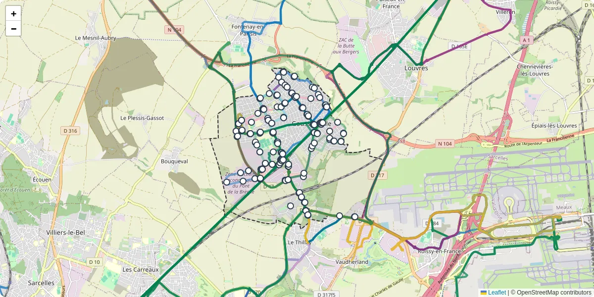 Carte du réseau de transport en commun à Goussainville - lignes de bus et arrêts
