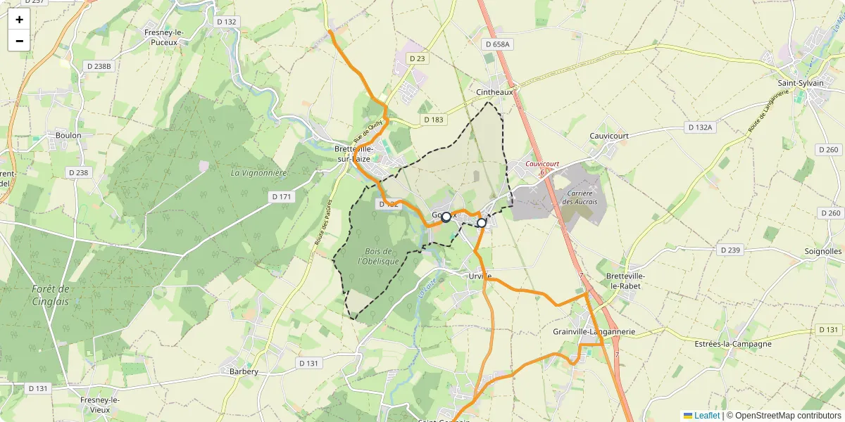 Carte du réseau de transport en commun à Gouvix - lignes de bus et arrêts